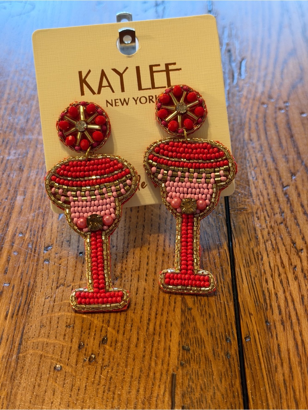 Kaylee New York Red & Pink Beaded Cocktail Glass Drop Earrings